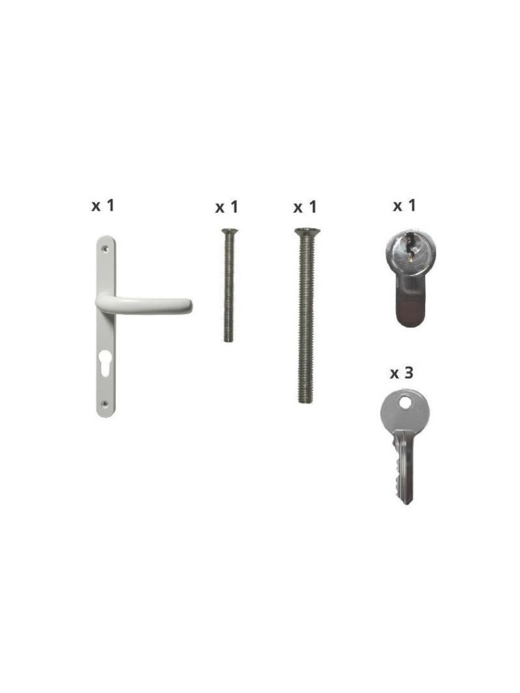 Poignée double béquille inox + 2 vis M4x80 + Cylindre 40/50 + 3 clés