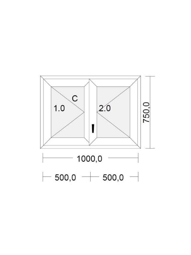 Fenêtre PVC 2 vantaux à la française blanche pour tableau 75 x 100 cm