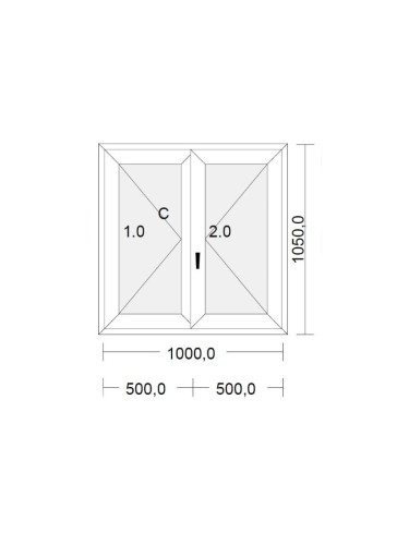 Fenêtre PVC 2 vantaux à la française blanche pour tableau 105 x 100 cm