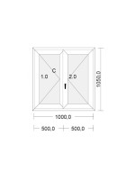Fenêtre PVC 2 vantaux à la française blanche pour tableau 105 x 100 cm