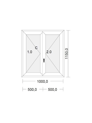 Fenêtre PVC 2 vantaux à la française blanche pour tableau 115 x 100 cm
