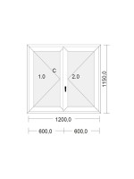 Fenêtre PVC 2 vantaux à la française blanche pour tableau 115 x 120 cm