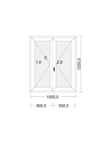 Fenêtre PVC 2 vantaux à la française blanche pour tableau 125 x 100 cm