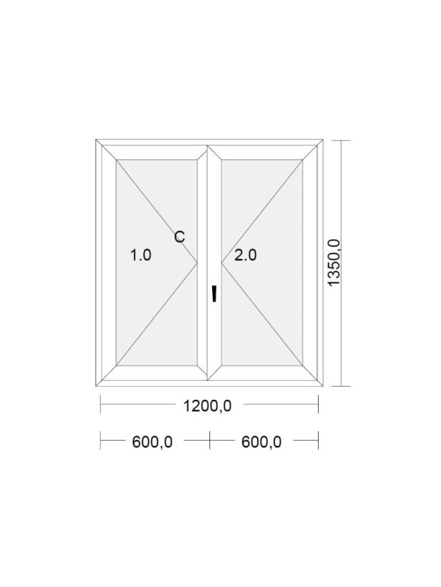 Fenêtre PVC 2 vantaux à la française blanche pour tableau 135 x 120 cm