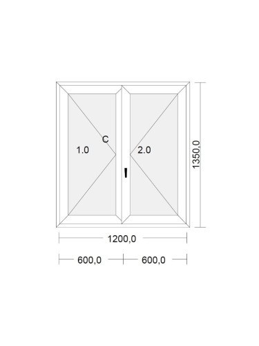 Fenêtre PVC 2 vantaux à la française blanche pour tableau 135 x 120 cm