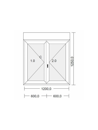 Fenêtre PVC 2 vantaux blanche avec volet roulant intégré pour tableau 125 x 120 cm