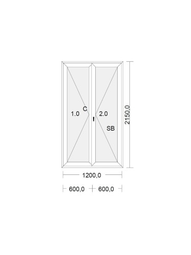 Porte fenetre PVC blanche pour tableau 215 x 120 cm