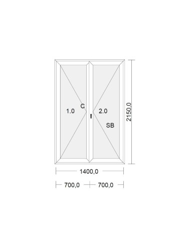 Porte fenetre PVC blanche pour tableau 215 x 140 cm
