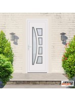 Porte d’entrée PVC ALINE – Gamme Contemporaine – Design moderne, vitrage dépoli & insert inox