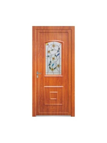 Porte d’entrée PVC BIRDY Rose – Panneau mouluré & vitrail floral – Gamme Élégance Tradition