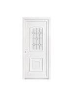 Porte d’entrée PVC BIRDY Bevel – Panneau mouluré & vitrail géométrique – Gamme Élégance Tradition