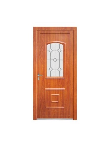 Porte d’entrée PVC BIRDY Bevel – Panneau mouluré & vitrail géométrique – Gamme Élégance Tradition