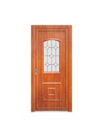 Porte d’entrée PVC BIRDY Bevel – Panneau mouluré & vitrail géométrique – Gamme Élégance Tradition