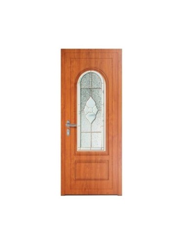 Porte d’entrée PVC MOLY Vitrail Modèle A – Panneau mouluré & véritable vitrail – Gamme Élégance Tradition