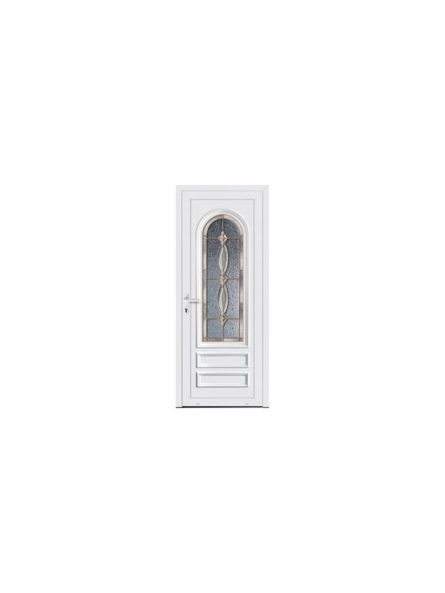 Porte d’entrée PVC MOLY Vitrail Modèle B – Panneau mouluré & véritable vitrail – Gamme Élégance Tradition