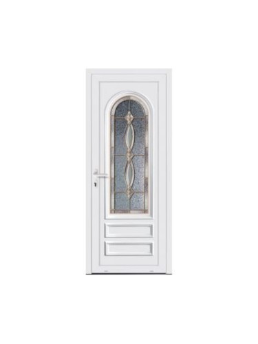 Porte d’entrée PVC MOLY Vitrail Modèle B – Panneau mouluré & véritable vitrail – Gamme Élégance Tradition