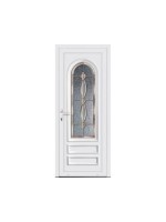 Porte d’entrée PVC MOLY Vitrail Modèle B – Panneau mouluré & véritable vitrail – Gamme Élégance Tradition