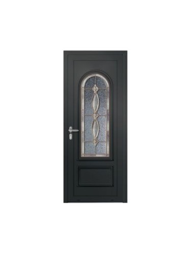 Porte d’entrée PVC MOLY Vitrail Modèle B – Panneau mouluré & véritable vitrail – Gamme Élégance Tradition