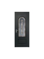 Porte d’entrée PVC MOLY Vitrail Modèle B – Panneau mouluré & véritable vitrail – Gamme Élégance Tradition