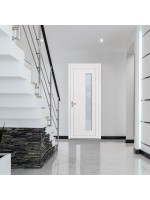 Porte d’entrée PVC ELISA sur mesure – Vitrage grands carrés & option inox – Gamme Élégance