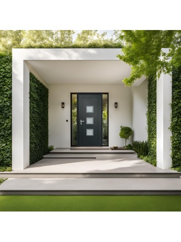 Porte d’entrée PVC CARELIA sur mesure – Insert carré centré & option inox – Gamme Élégance