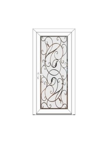 Porte d’entrée PVC MORGANE Style Glass – Vitrage dépoli motif végétal & arabesques – Gamme Élégance Style Glass
