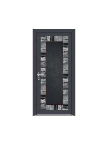 Porte d’entrée PVC EMMA Style Créateur – Verre trempé effet de matière gris – Gamme Élégance Style Créateur